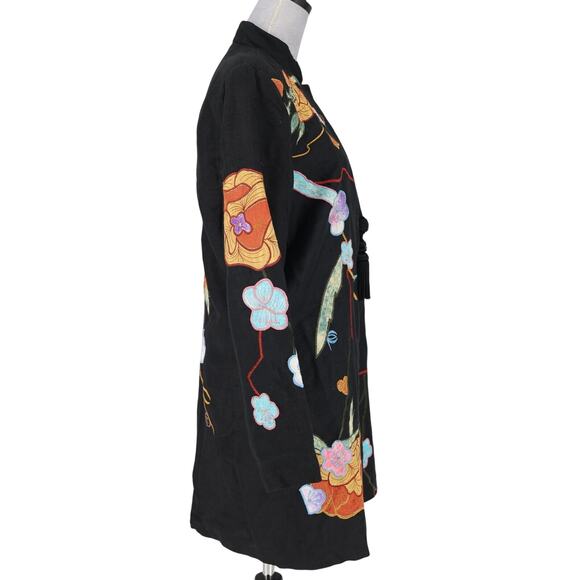 Entice Jacket Womens 10 Black Orange Floral Applique Embroidery Snaps Tassel Vtg - Picture 5 of 13